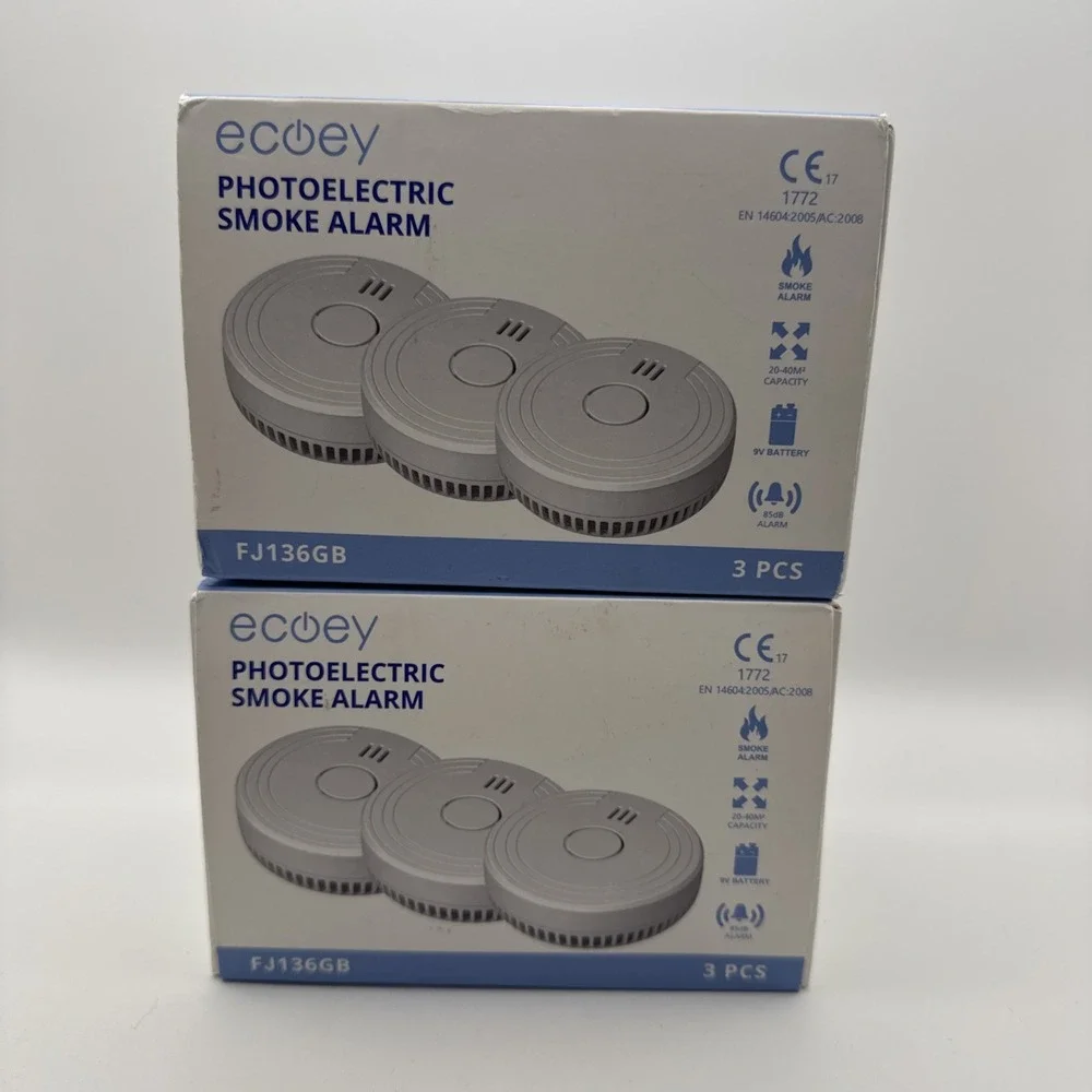 6 Pack of Ecoey Photoelectric Smoke Alarm Model FJ136GB Detector White